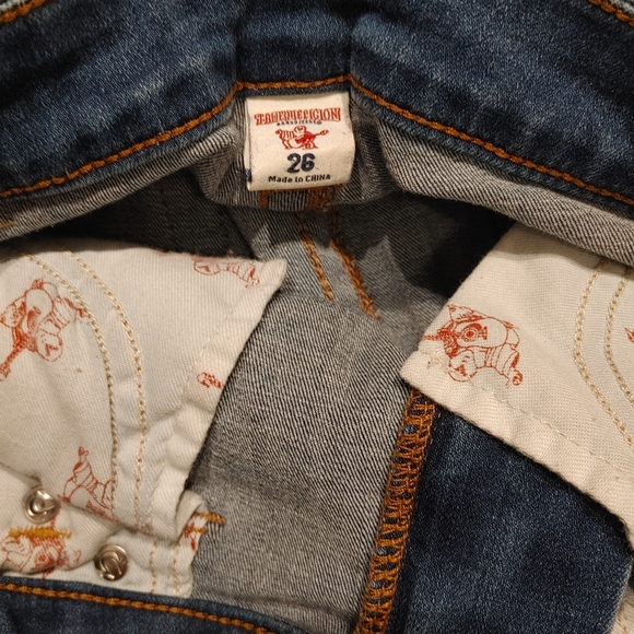 True Religion Blue Distressed Section Skinny Jeans Women’s Size 26 Logo On Leg - Picture 6 of 6